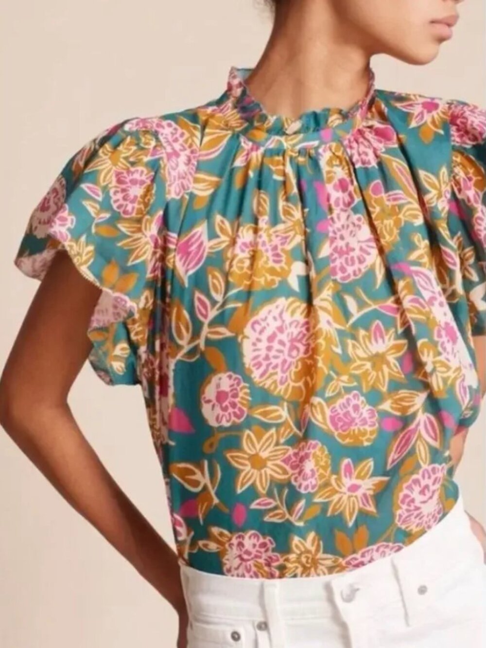 Trovata Carla Blouse Teal Dahlia Small NWT $298 Birds of Paradis